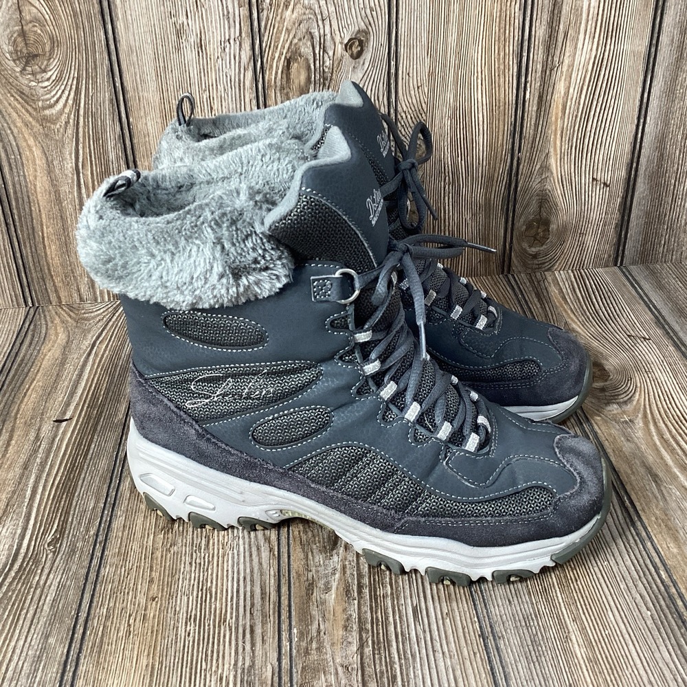 Skechers D Lites Womens Chalet Bootie Gray Ankle Top SN 48816 Size 9 Faux Fur